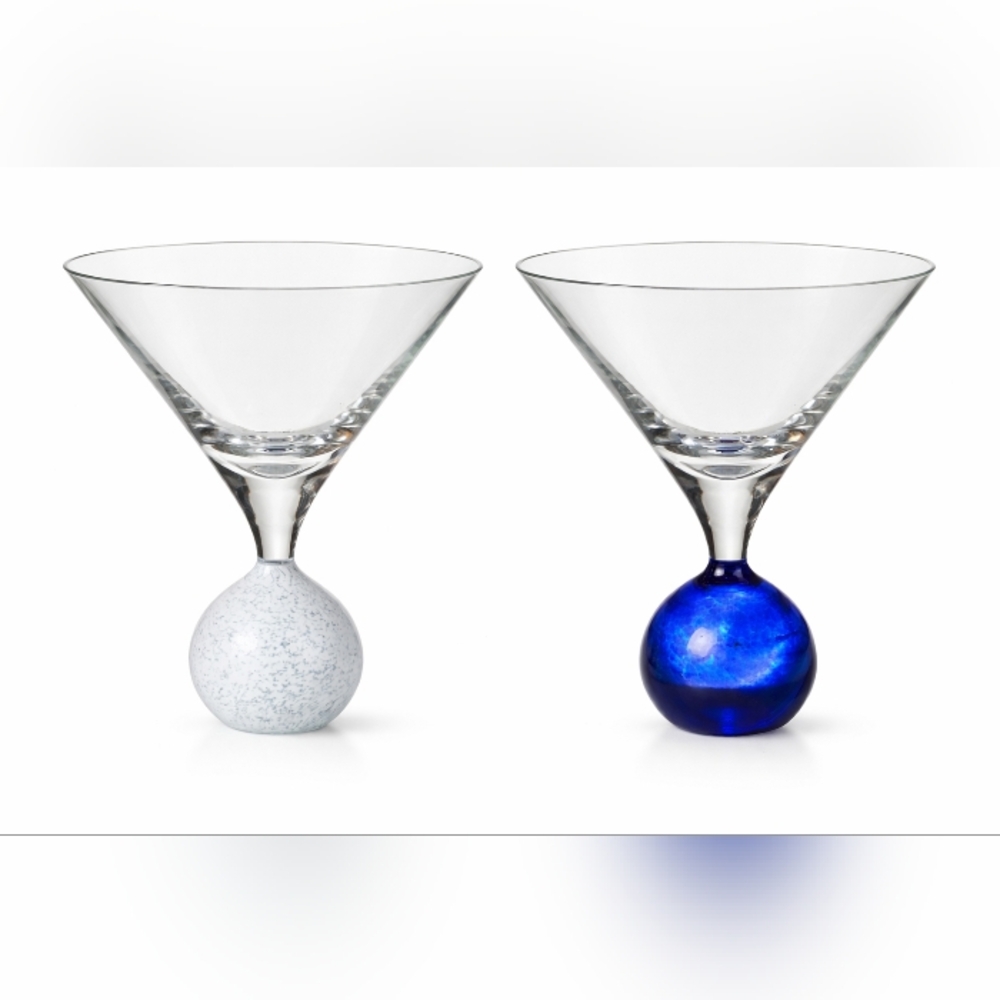 New Set Of 2, Hand Blown, Bubble Bottom, Cocktail/ Martini Glasses!